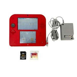 Nintendo 2DS Handheld Game Console Red w/ Game Charger SD Card NO STYLUS Tested